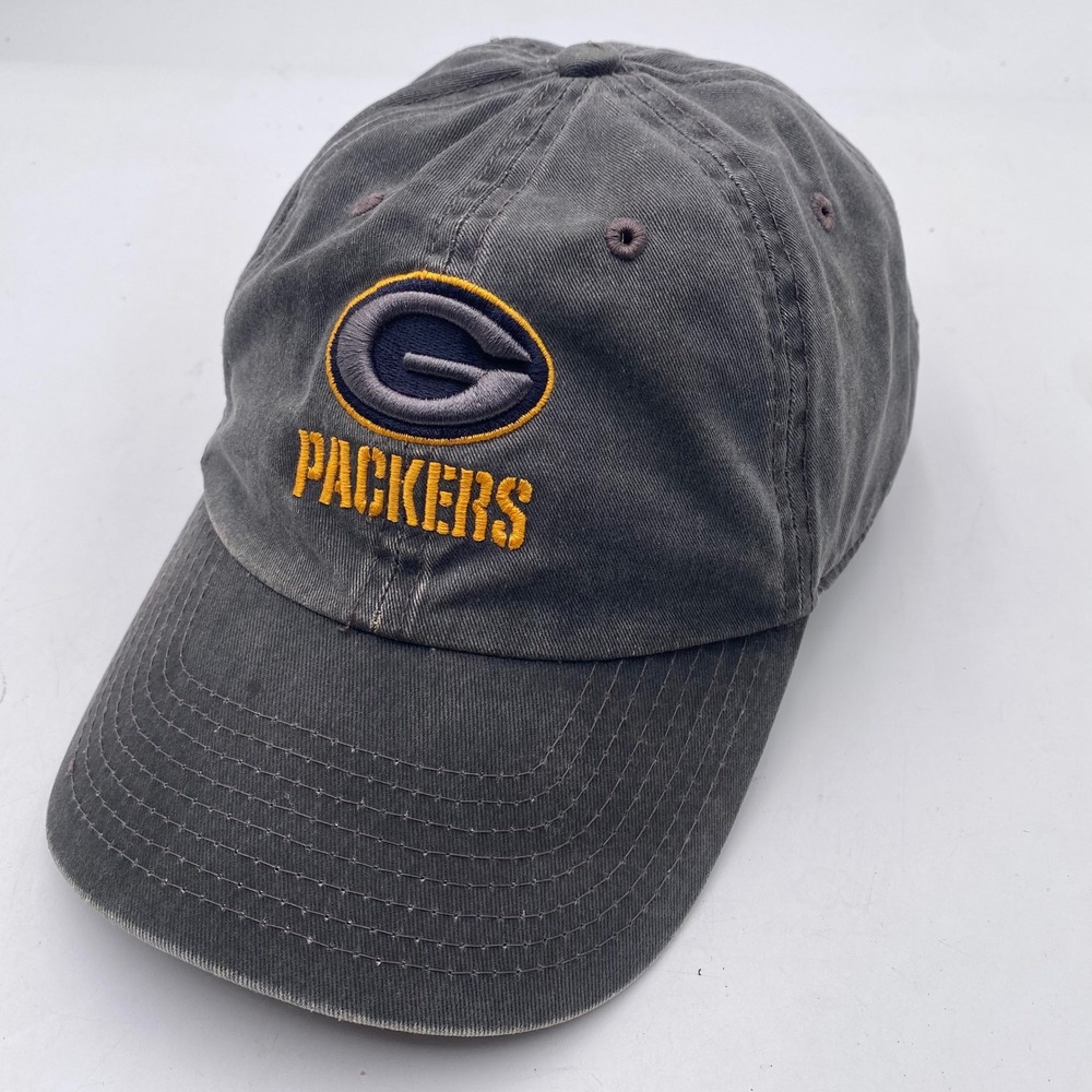 PACKERS NFL Team Apparel Dad Hat Adjustable Unisex Grey Faded Cotton Logo Cap